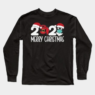 Merry Christmas 2020 Quarantine Christmas Santa Face Mask Long Sleeve T-Shirt